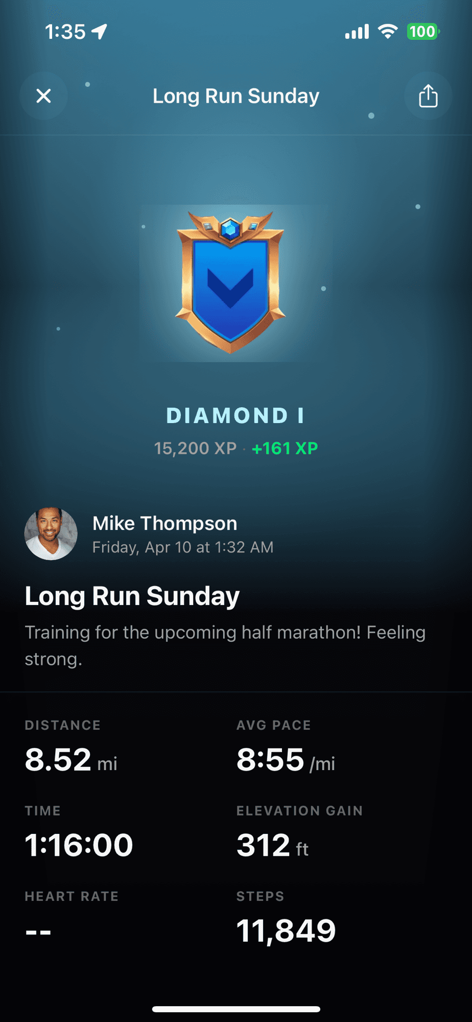 Runable run summary screen